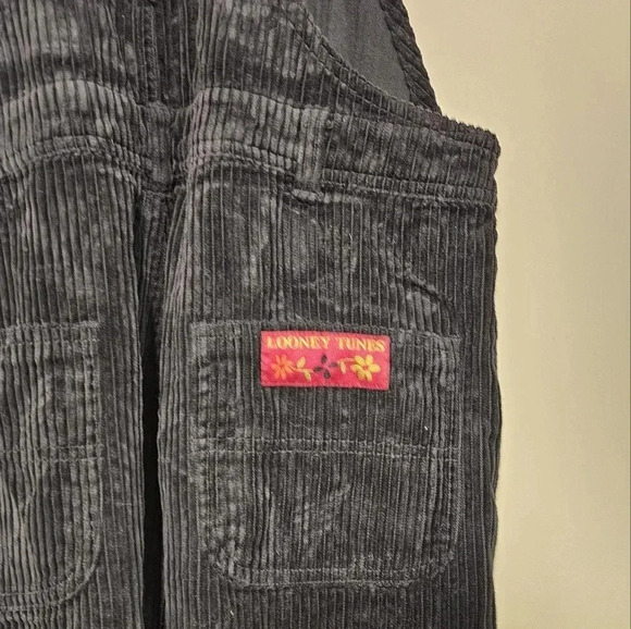 Vintage Looney Tunes Tweety Bird Corduroy Bib Overalls Girls Size 10/12 Black - Picture 7 of 10